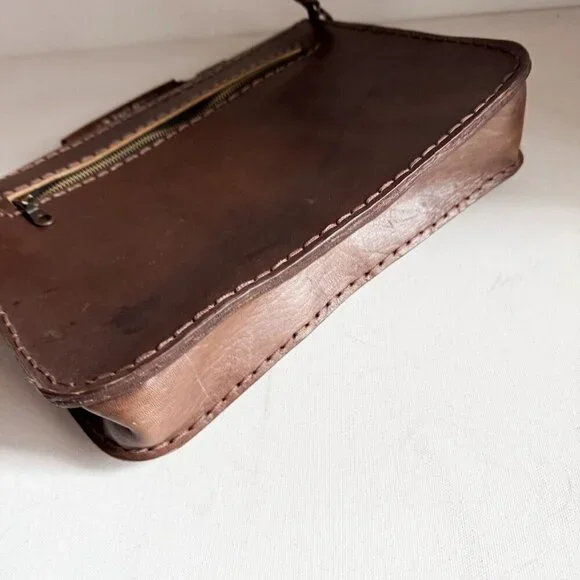 Vintage Brown Leather Book Bag w Crossbody Strap - Picture 4 of 10
